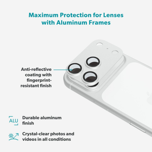 Epico Aluminium AntiReflective Lens & Island Protector for iPhone 18 Pro - Silver