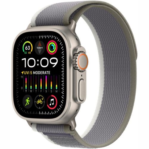 DEMO Apple Watch Ultra 2 GPS + Cellular, 49mm Titanium Case with Green/Grey Trail Loop - S/M
