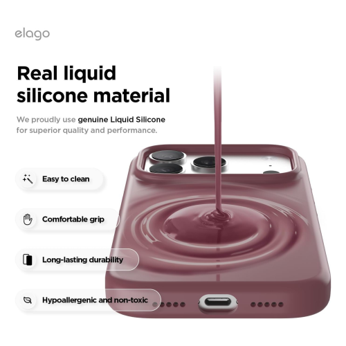 Elago Magnetic Silicone Case for iPhone 18 Pro Max/17 Pro Max - Burgundy